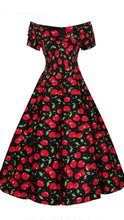 Load image into Gallery viewer, Lily Off Shoulder Cherry Swing Dress