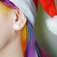 Load image into Gallery viewer, Snowflake Stud Earrings White