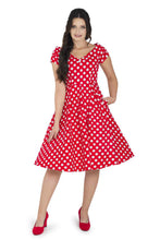 Load image into Gallery viewer, Lily Retro Off Shoulder Red Polka Dot Swing Dress