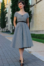 Load image into Gallery viewer, Lily Houndstooth Sleeved Full Circle Dress in Black/White