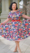 Load image into Gallery viewer, Darlene Midnight Garden Off Shoulder Swing Dress