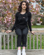 Load image into Gallery viewer, Black Stretch Denim Dungarees