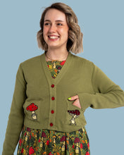 Load image into Gallery viewer, Run &amp; Fly x Katie Abey Mushroom Bois V-Neck Cropped Cardigan