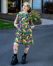 Load image into Gallery viewer, Black Tiger Lily Stretch Belted Tea Dress with Pockets