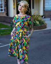Load image into Gallery viewer, Black Tiger Lily Stretch Belted Tea Dress with Pockets