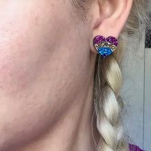 Load image into Gallery viewer, Rainbow Heart Stud Earrings Glitter
