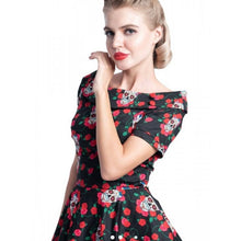 Load image into Gallery viewer, Rockabilly Skulls &amp; Roses Darlene Swing Dress