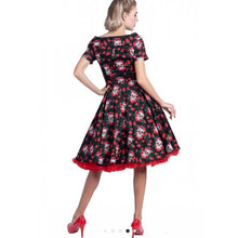 Load image into Gallery viewer, Rockabilly Skulls &amp; Roses Darlene Swing Dress