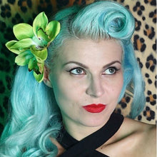Load image into Gallery viewer, Double Orchid Hair Flower Green