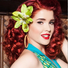 Load image into Gallery viewer, Double Orchid Hair Flower Green